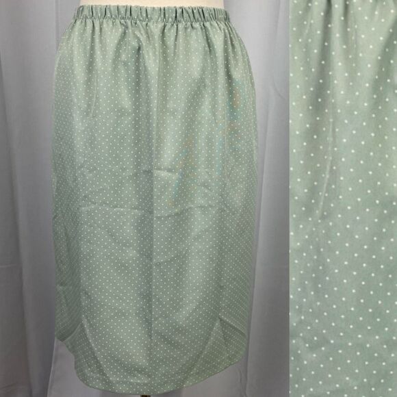 Vintage Midi Skirt Plus Size 18W Light Green Polka Dot Pastel Secretary Twee 90s - Picture 1 of 11